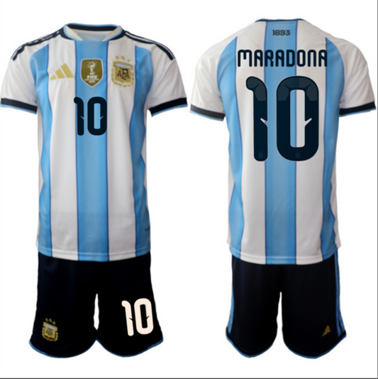 Diego Maradona Jersey #10 Argentina Team 2025-26 White Blue Home Soccer Suit