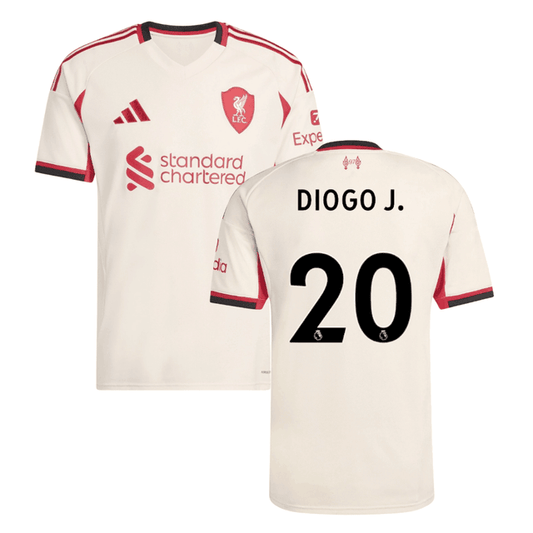 Diogo Jota #20 Liverpool 2025-26 Away Mattch Jersey – Cream