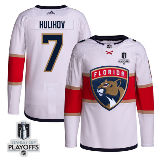Dmitry Kulikov 7 Florida Panthers 2024 NHL Playoffs Patch Away Jersey Customized - Men, White
