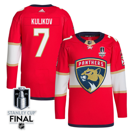 Dmitry Kulikov 7 Florida Panthers 2025 STANLEY CUP Final Patch Home Men Jersey Red