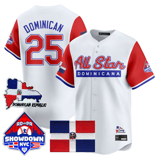 Dominican Jersey #25 Dominican Republic Baseball All-Star 2025 Red Sleeves