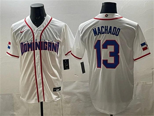 Dominican Republic Baseball #13 Manny Machado Jersey White 2026 World Baseball Classic Home Stadium Stitched