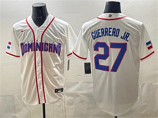 Dominican Republic Baseball #27 Vladimir Guerrero Jr. Jersey White 2026 World Baseball Classic Home Stadium Stitched