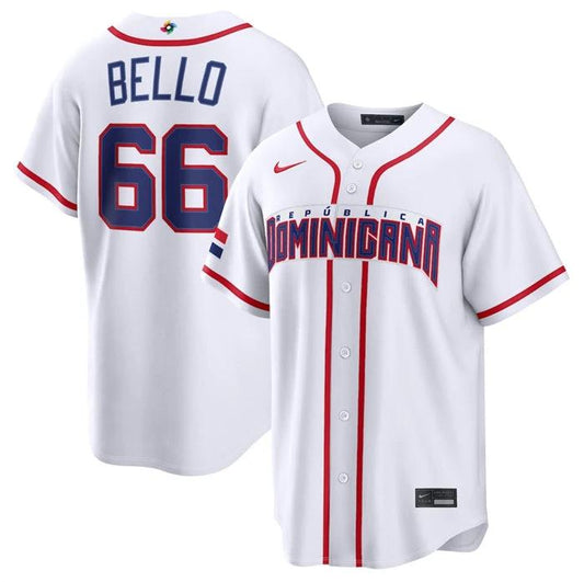 Dominican Republic Baseball #66 Brayan Bello Jersey White 2026 World Baseball Classic Home Stadium Stitched