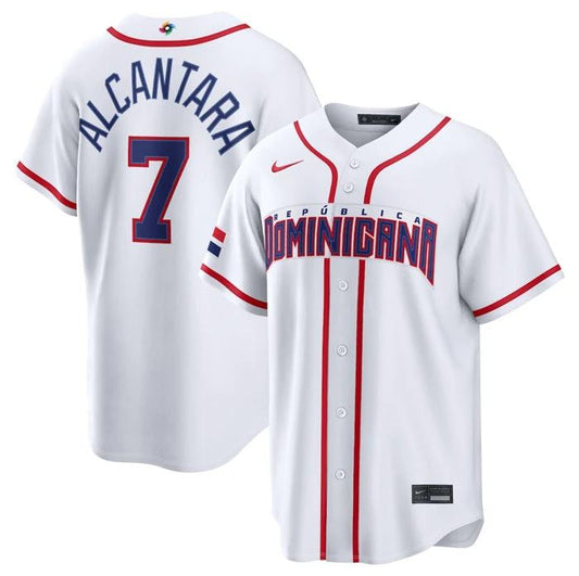 Dominican Republic Baseball #7 Sandy Alcantara Jersey White 2026 World Baseball Classic Home Stadium Stitched