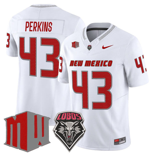 Don Perkins Jersey #43 New Mexico Lobos 2025 Vapor Limited Stitched White