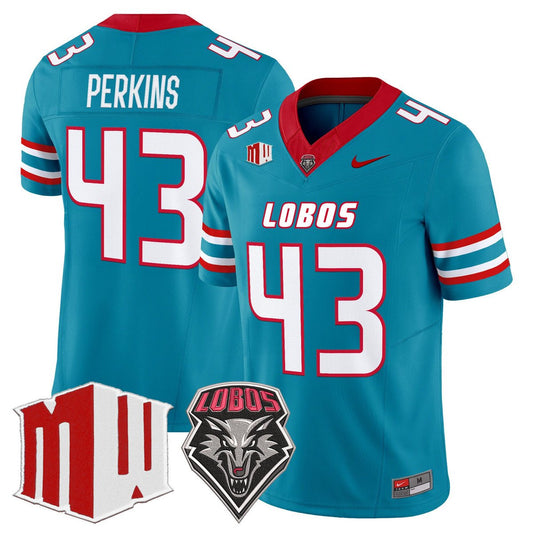 Don Perkins Jersey #43 New Mexico Lobos 2025 Vapor Limited Stitched Turquoise