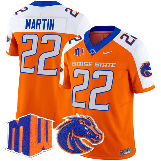 Doug Martin Jersey #22 Boise State Broncos 2025 Vapor Stitched Orange Alternate