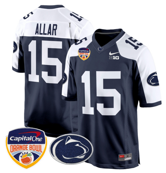 Drew Allar Jersey #15 Custom Penn State Orange Bowl Patch Football Navy Alternate
