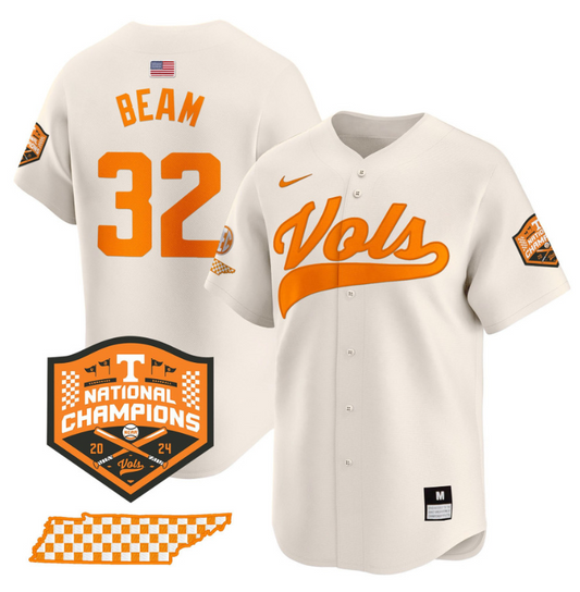 Drew Beam Jersey #32 Tennessee Vols 2024 Champions Stitched Cream