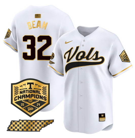 Drew Beam Jersey #32 Tennessee Vols 2024 Champions Stitched White Gold