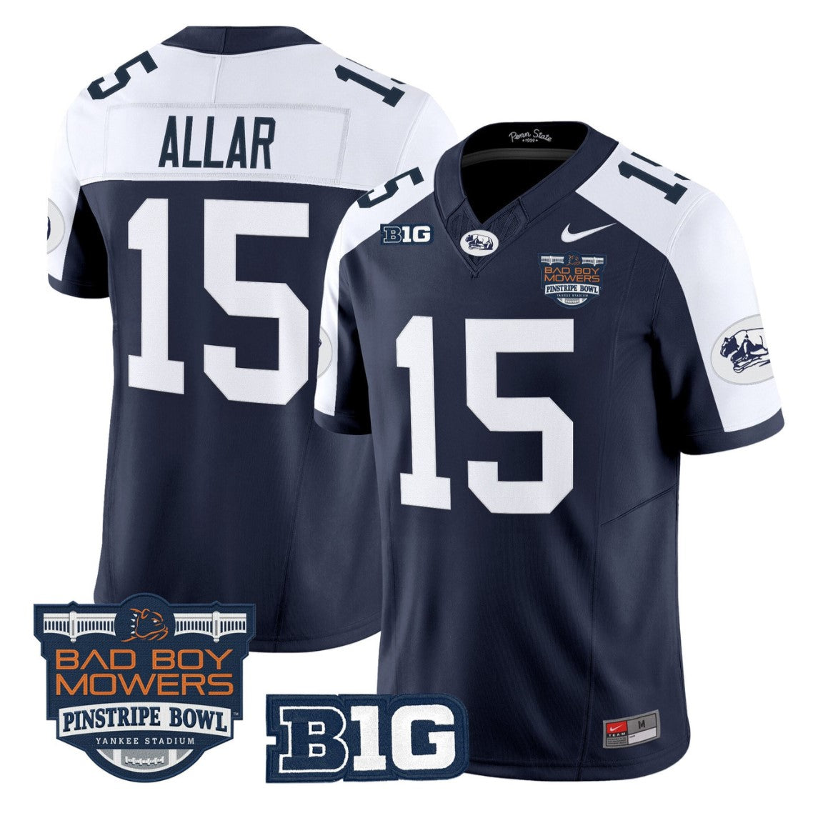 Drew Allar Jersey #15 Penn State Throwback Pinstripe Bowl Patch Stitched