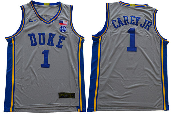 Duke Blue Devils #1 Carey jr Basketball NCAA Basketball Jersey Grey