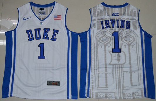 Duke Blue Devils #1 Kyrie Irving Basketball NCAA Basketball Jersey White V-neck Elite