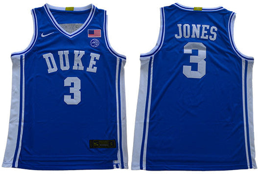 Duke Blue Devils #3 Jones Basketball NCAA Basketball Jersey Blue