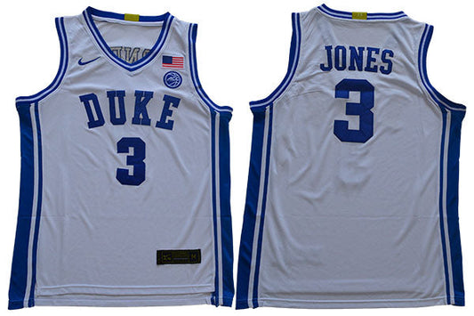Duke Blue Devils #3 Jones Basketball NCAA Basketball Jersey New White
