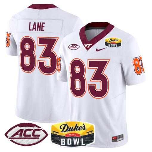 Jaylin Lane Jersey #83 Virginia Tech Hokies 2025 Duke’s Mayo Bowl Patch White