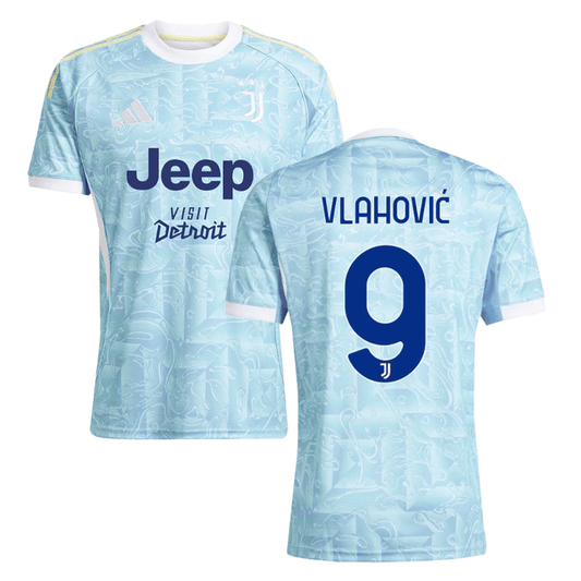 Dušan Vlahović 9 Juventus 2025-26 Away Match Jersey – Light Blue