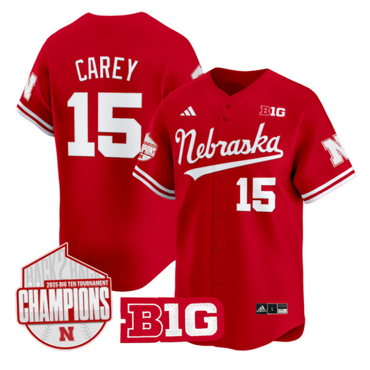Dylan Carey Jersey #15 Nebraska Huskers Back 2 Back Champions Patch Vapor Limited Stitched Scarlet