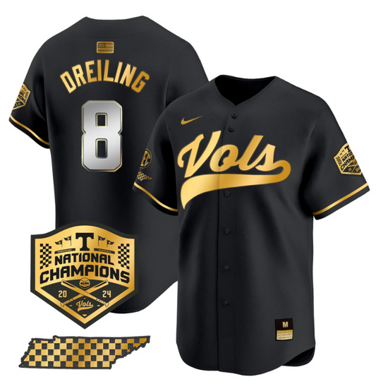 Dylan Dreiling Jersey #8 Tennessee Vols 2024 Champions Stitched Black Gold