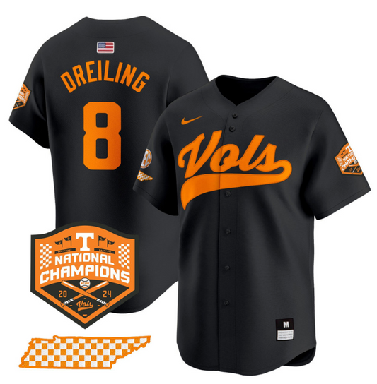 Dylan Dreiling Jersey #8 Tennessee Vols 2024 Champions Stitched Black