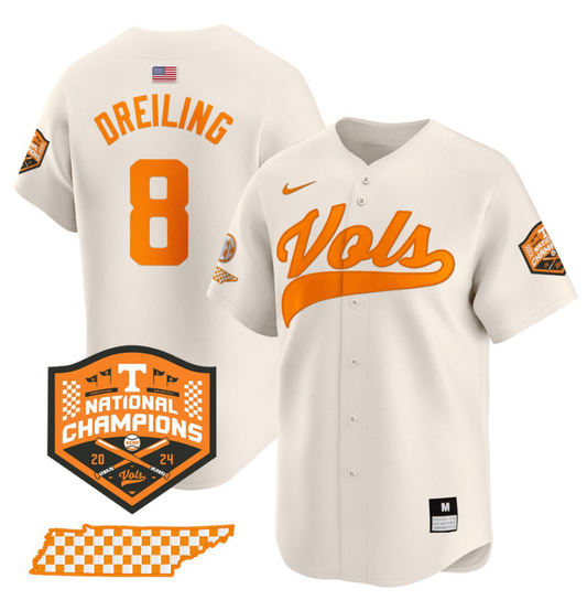 Dylan Dreiling Jersey #8 Tennessee Vols 2024 Champions Stitched Cream