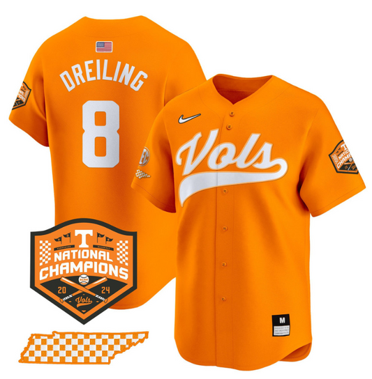 Dylan Dreiling Jersey #8 Tennessee Vols 2024 Champions Stitched Orange