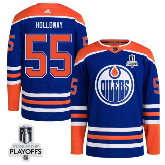 Dylan Holloway 55 Edmonton Oilers 2024 NHL Playoffs Patch Home Jersey - Men