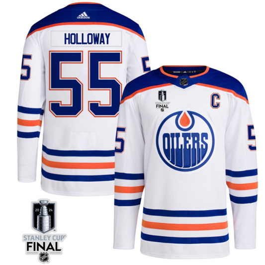 Dylan Holloway 55 Edmonton Oilers 2024 STANLEY CUP Final Away Jersey Men, White