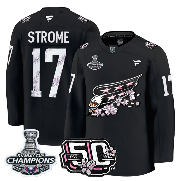 Dylan Strome Jersey #17 Washington Capitals 50th 2018 Stanley Cup Champions Patch Black