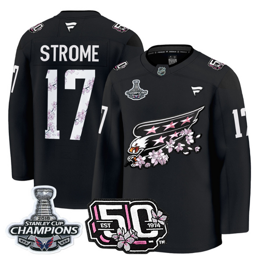Dylan Strome Jersey #17 Washington Capitals 50th 2018 Stanley Cup Champions Patch Black