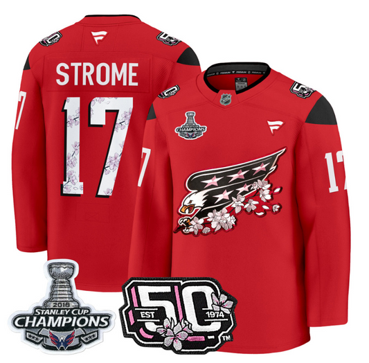 Dylan Strome Jersey #17 Washington Capitals 50th 2018 Stanley Cup Champions Patch Red