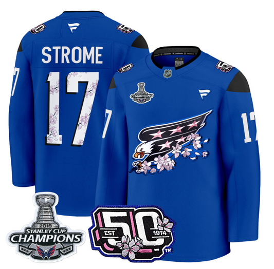 Dylan Strome Jersey #17 Washington Capitals 50th 2018 Stanley Cup Champions Patch Royal