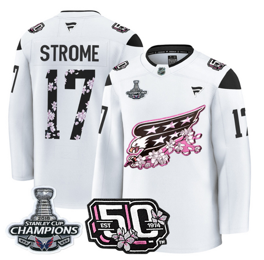 Dylan Strome Jersey #17 Washington Capitals 50th 2018 Stanley Cup Champions Patch White