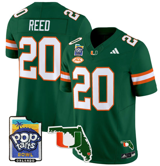 Ed Reed Jersey #20 Miami Hurricanes 2025 PopTarts Bowl Patch Green