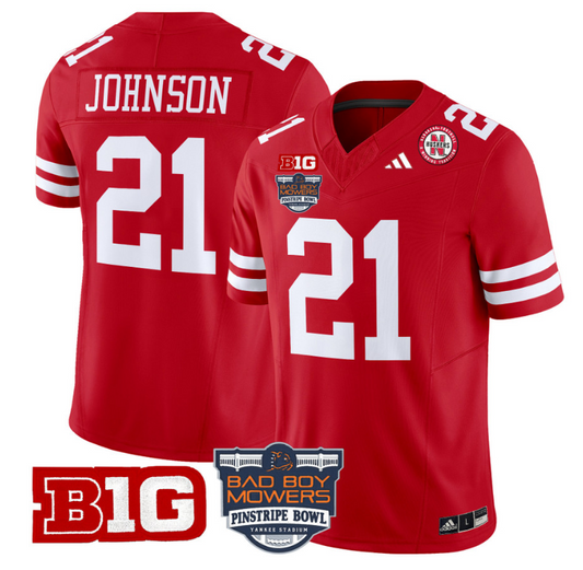 Emmett Johnson Jersey #21 Nebraska Cornhuskers 2025 Pinstripe Bowl Scarlet