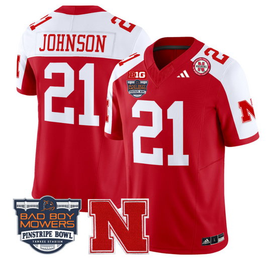 Emmett Johnson Jersey #21 Nebraska Cornhuskers 2025 Pinstripe Bowl Scarlet Alternate