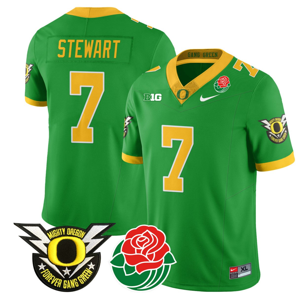 Evan Stewart Jersey #7 Oregon Ducks 2024 Mighty Rose Bowl Patch N2 Green