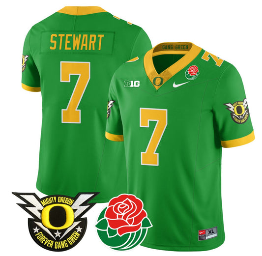 Evan Stewart Jersey #7 Oregon Ducks 2024 Mighty Rose Bowl Patch N2 Green