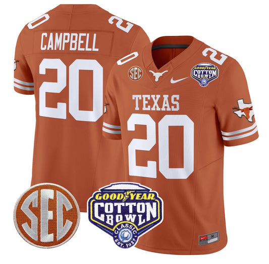 Earl Campbell Jersey #20 Texas Longhorns Cotton Bowl Patch Stitched Texas Orange