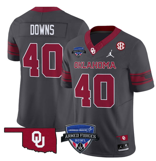 Ethan Downs Jersey #40 Oklahoma Sooners 2025 Armed Forces Bowl Patch Anthracite