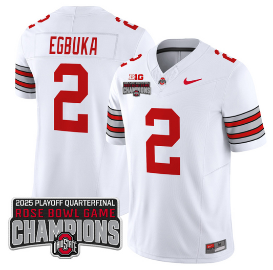Emeka Egbuka Jersey #2 Ohio State 2025 Rose Bowl Champions Patch White