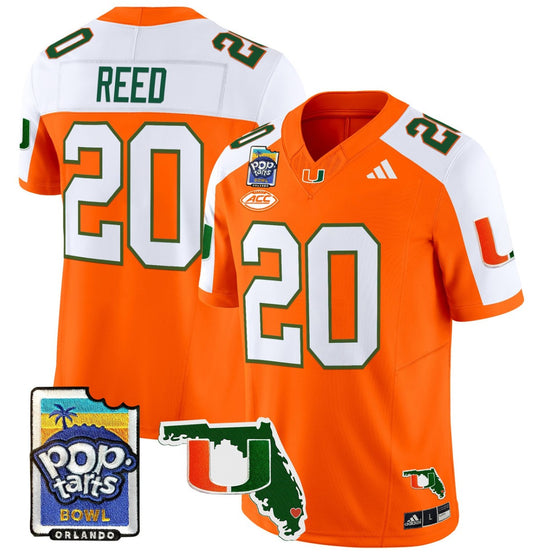 Ed Reed Jersey #20 Miami Hurricanes 2025 PopTarts Bowl Patch Orange Alternate