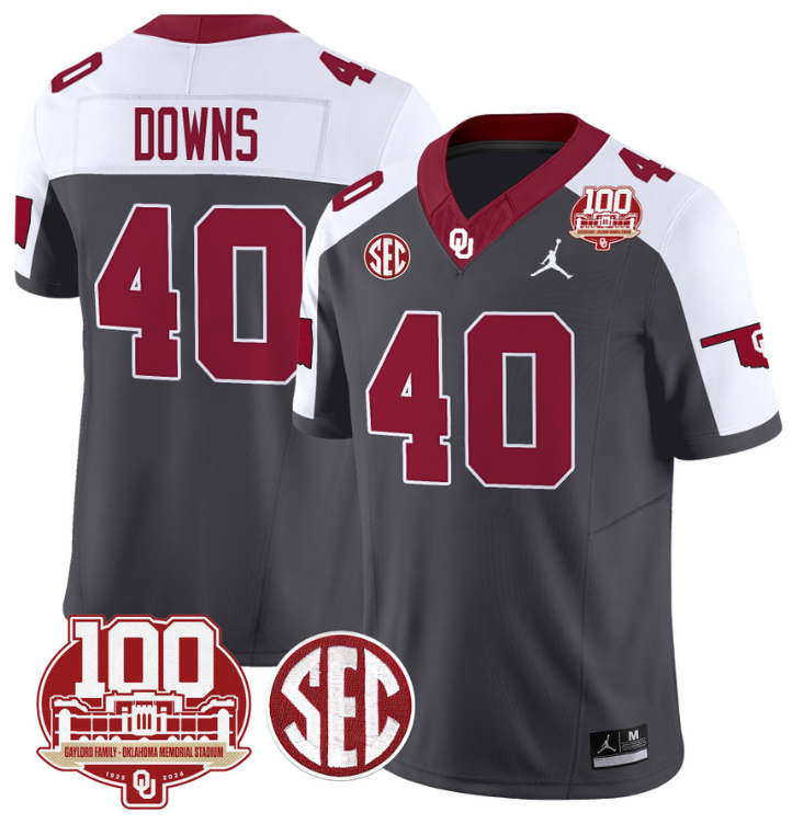 Ethan Downs Jersey #40 Oklahoma Sooners 100th Anniversary Patch Vapor Limited College Football Stitched Anthracite Alternate