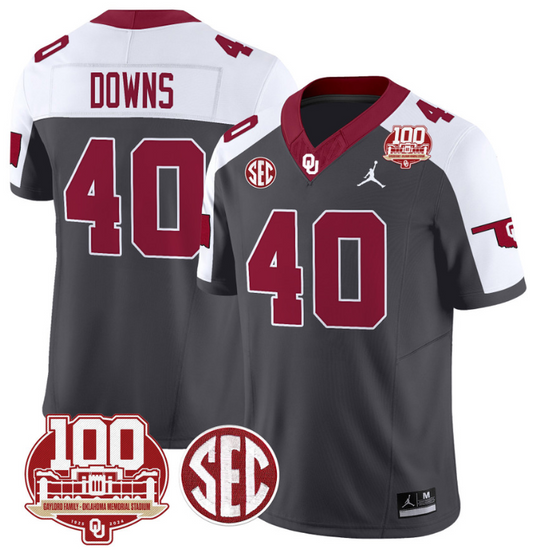 Ethan Downs Jersey #40 Oklahoma Sooners 100th Anniversary Patch Vapor Limited College Football Stitched Anthracite Alternate