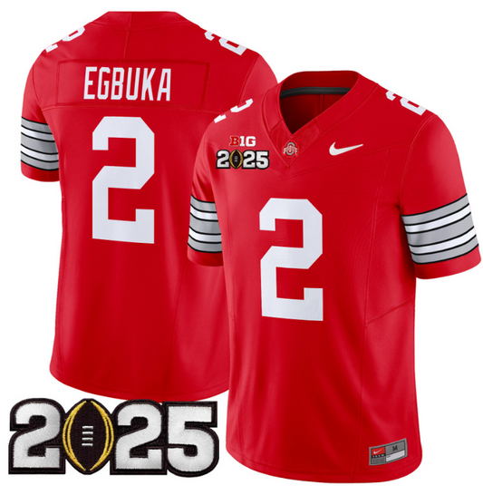 Emeka Egbuka Jersey #2 Ohio State 'Heritage Stripe' 2025 CFP Final Patch Red