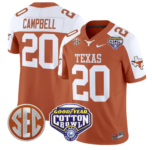 Earl Campbell Jersey #20 Texas Longhorns Cotton Bowl Patch Orange Alternate