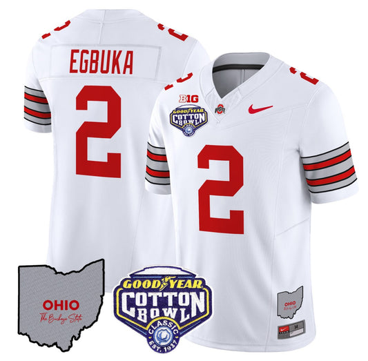 Emeka Egbuka Jersey #2 Ohio State Buckeyes Cotton Bowl Patch Stitched White
