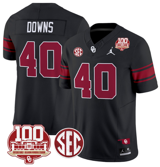 Ethan Downs Jersey #40 Oklahoma Sooners 100th Anniversary Patch Vapor Limited College Football Stitched Black