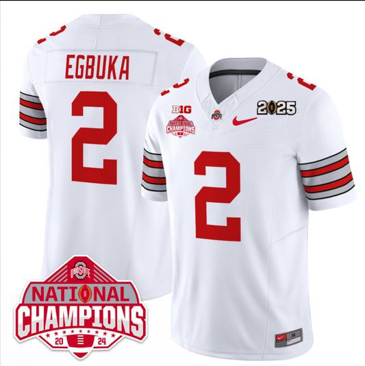 Emeka Egbuka Jersey #2 Ohio State 2025 CFP Patch National Champions White